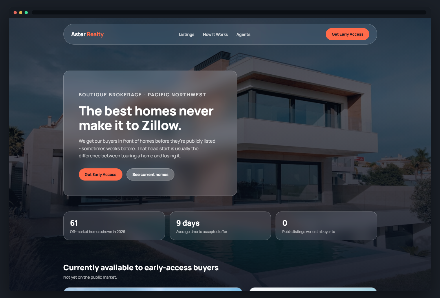 Aster Realty concept site, desktop view