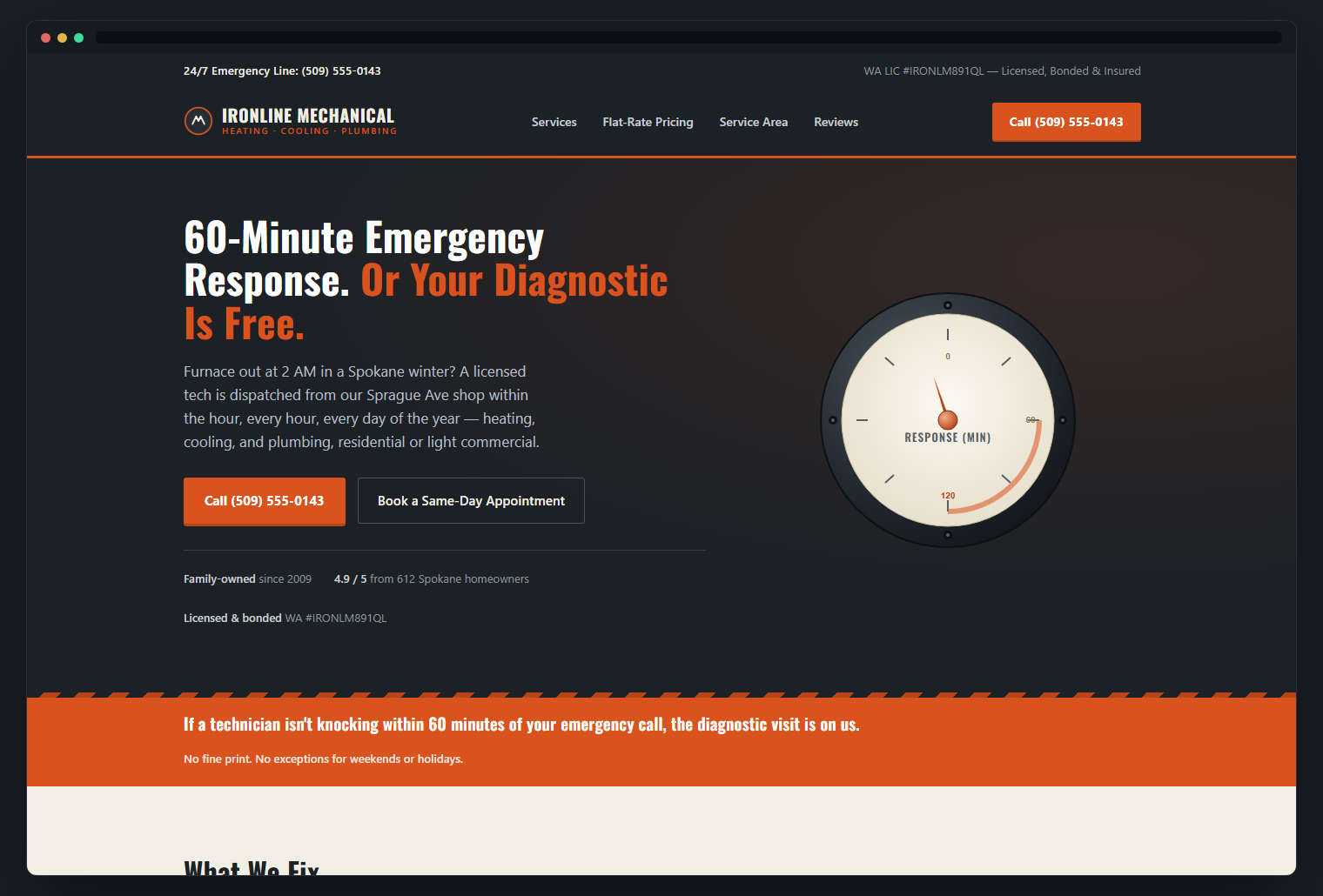 Ironline Mechanical concept site, desktop view
