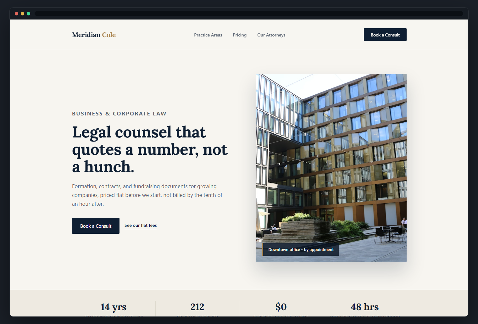 Meridian Cole concept site, desktop view